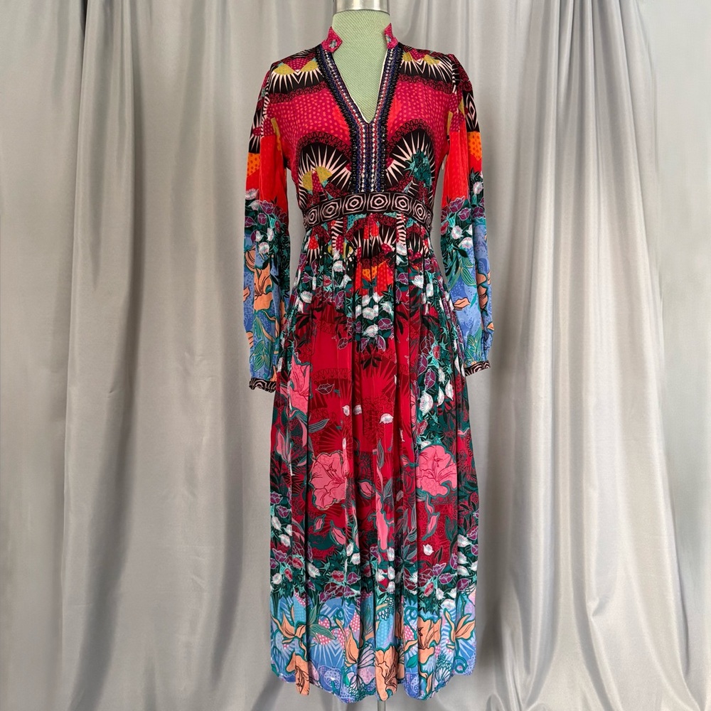 Bhanuni by Jyoti x Anthropologie Beaded Maxi Midi Dress, Size 0 Petite